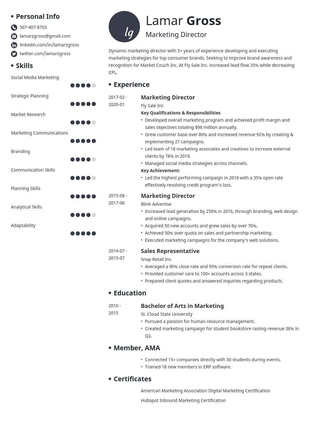 marketing director resume example template initials
