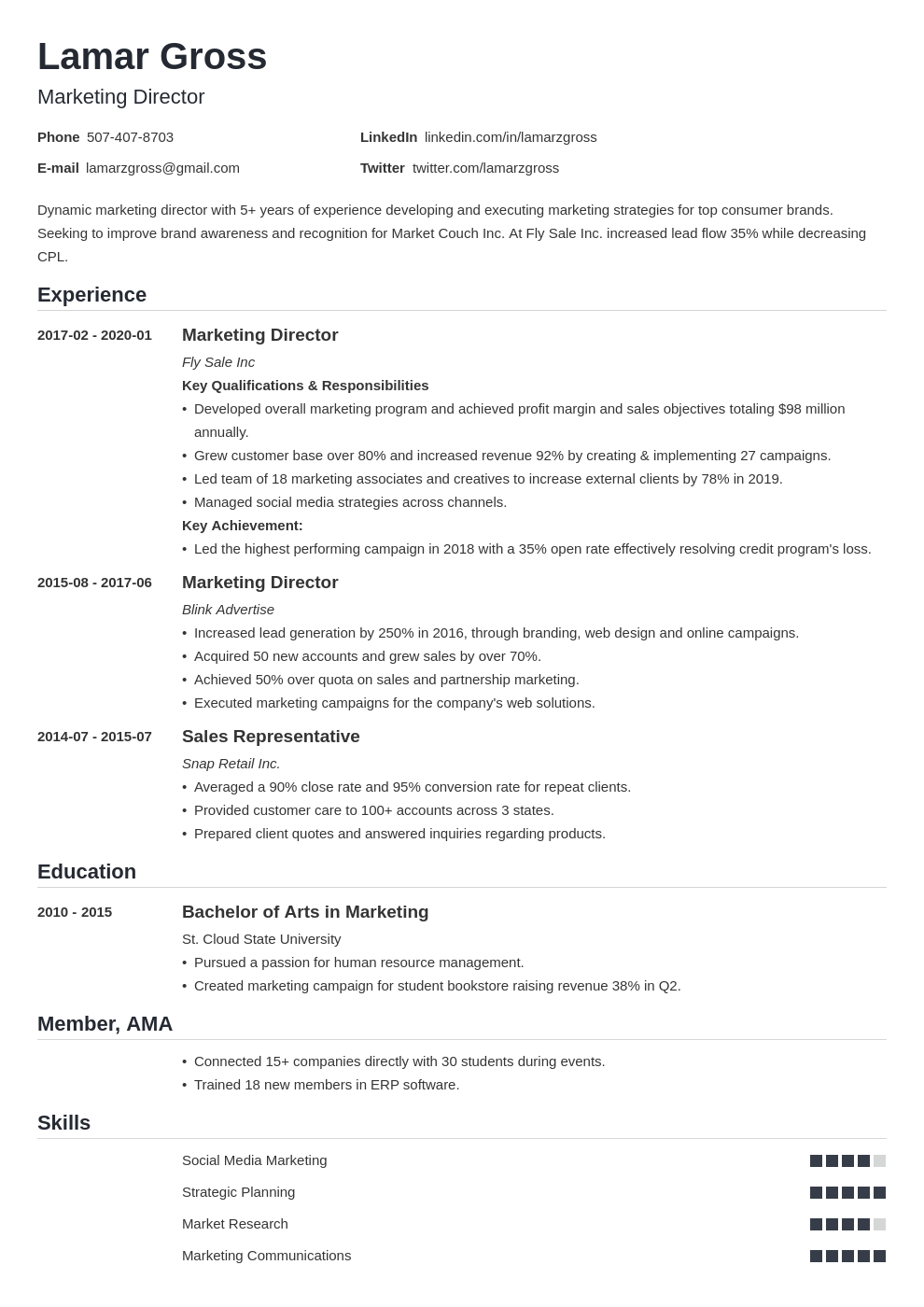 marketing director resume example template nanica