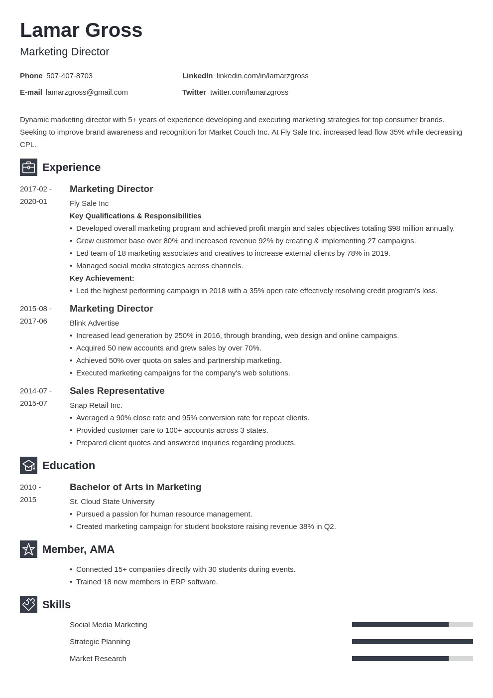 marketing director resume example template newcast