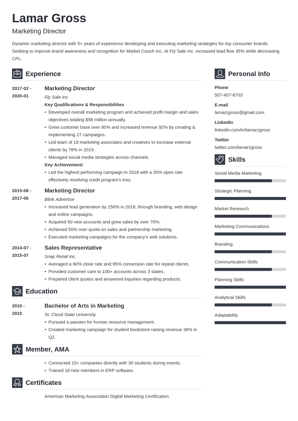 marketing director resume example template vibes