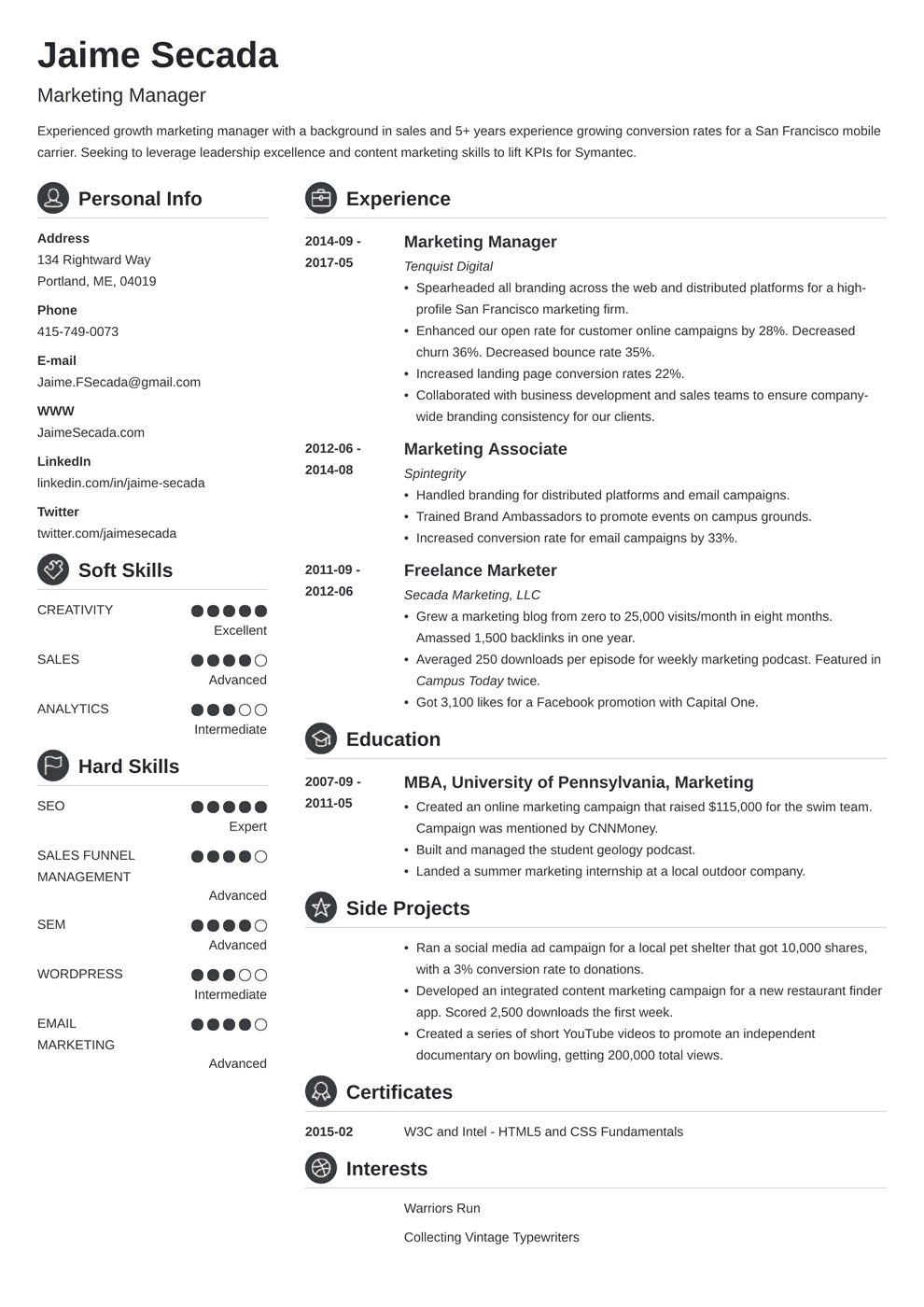 Marketing Manager Resume Examples (Template & Guide)