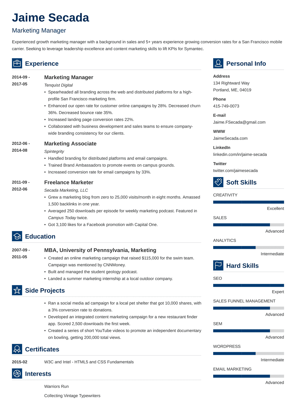 Marketing Manager Resume Examples Template Guide 