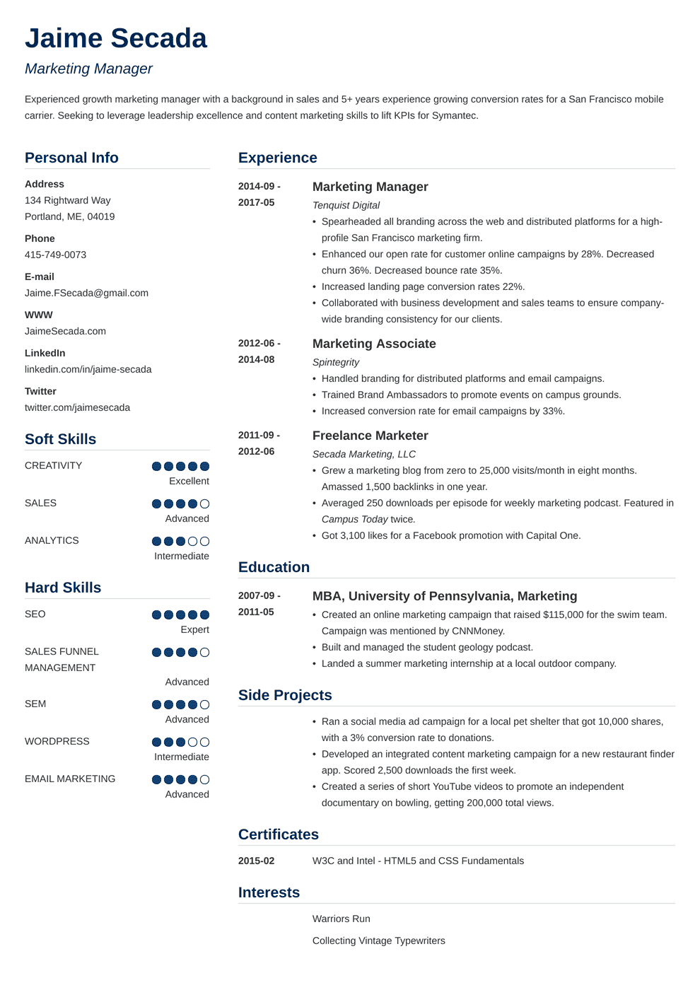 Marketing Manager Resume Examples (Template & Guide)