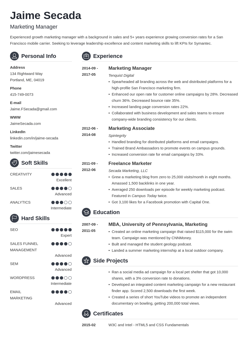 marketing manager resume example template crisp