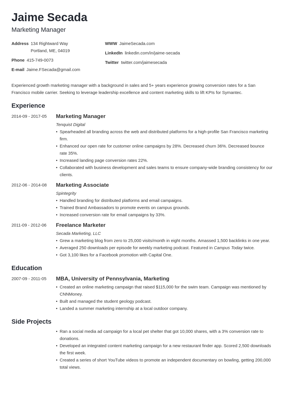 Marketing Manager Resume Examples Template Guide 