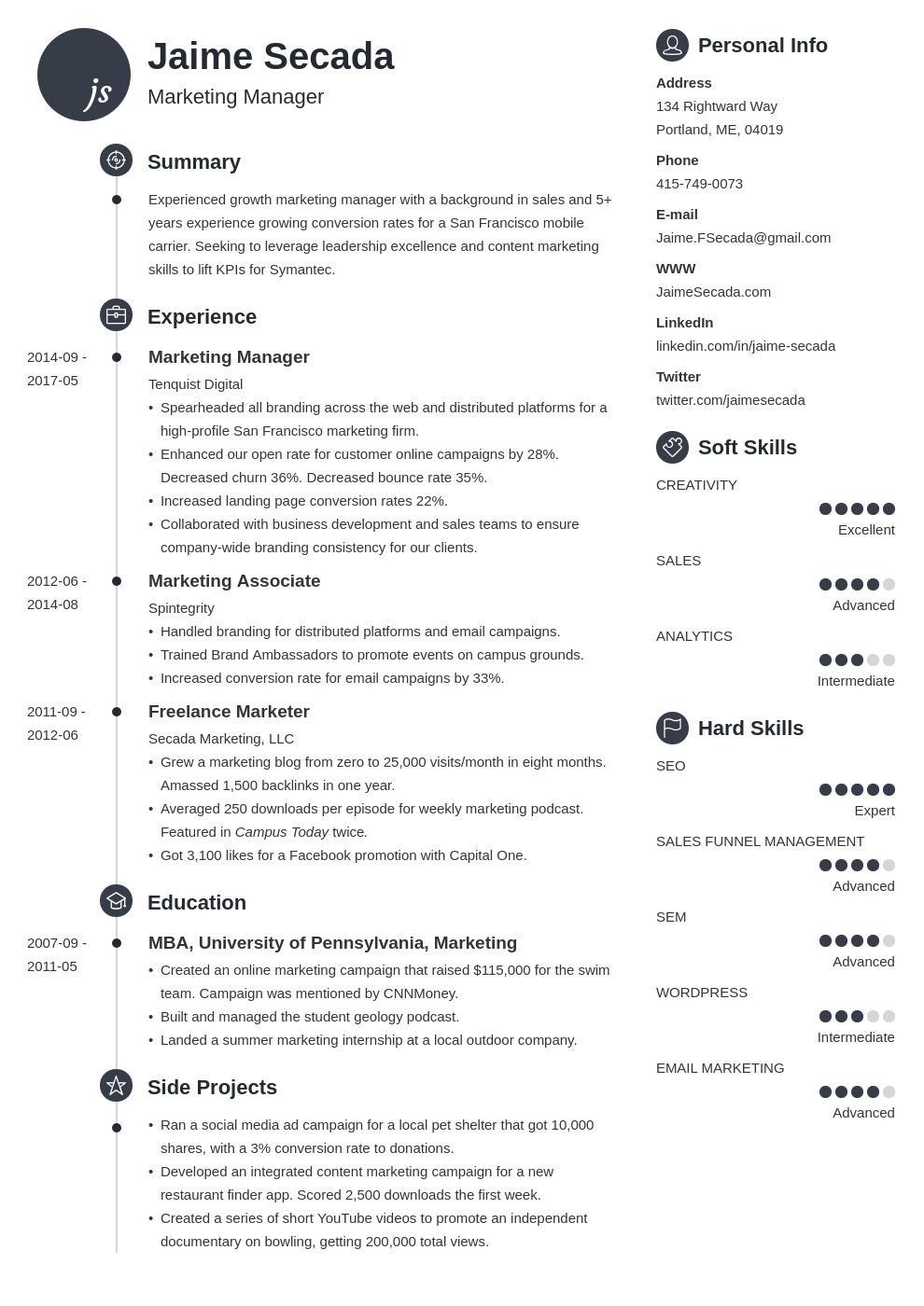 marketing manager resume example template primo