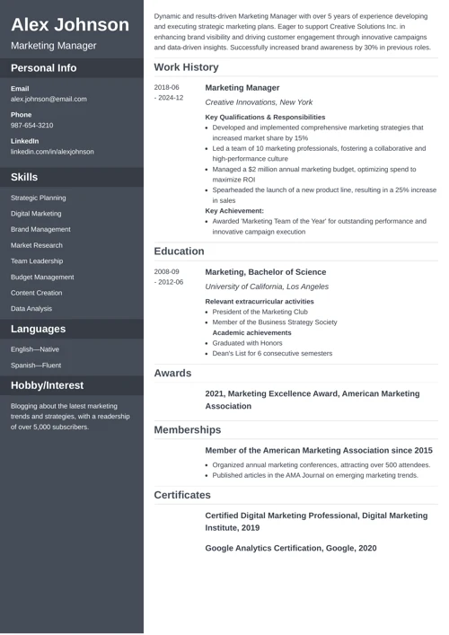 Marketing Manager Resume Example