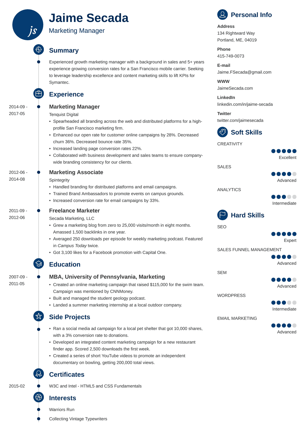 resume for marketing manager with no experience