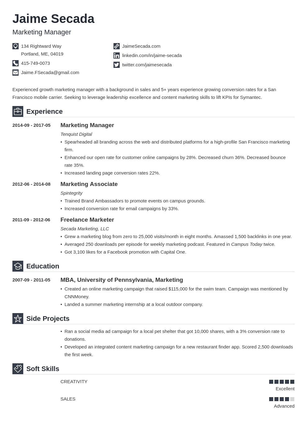 marketing resume template iconic