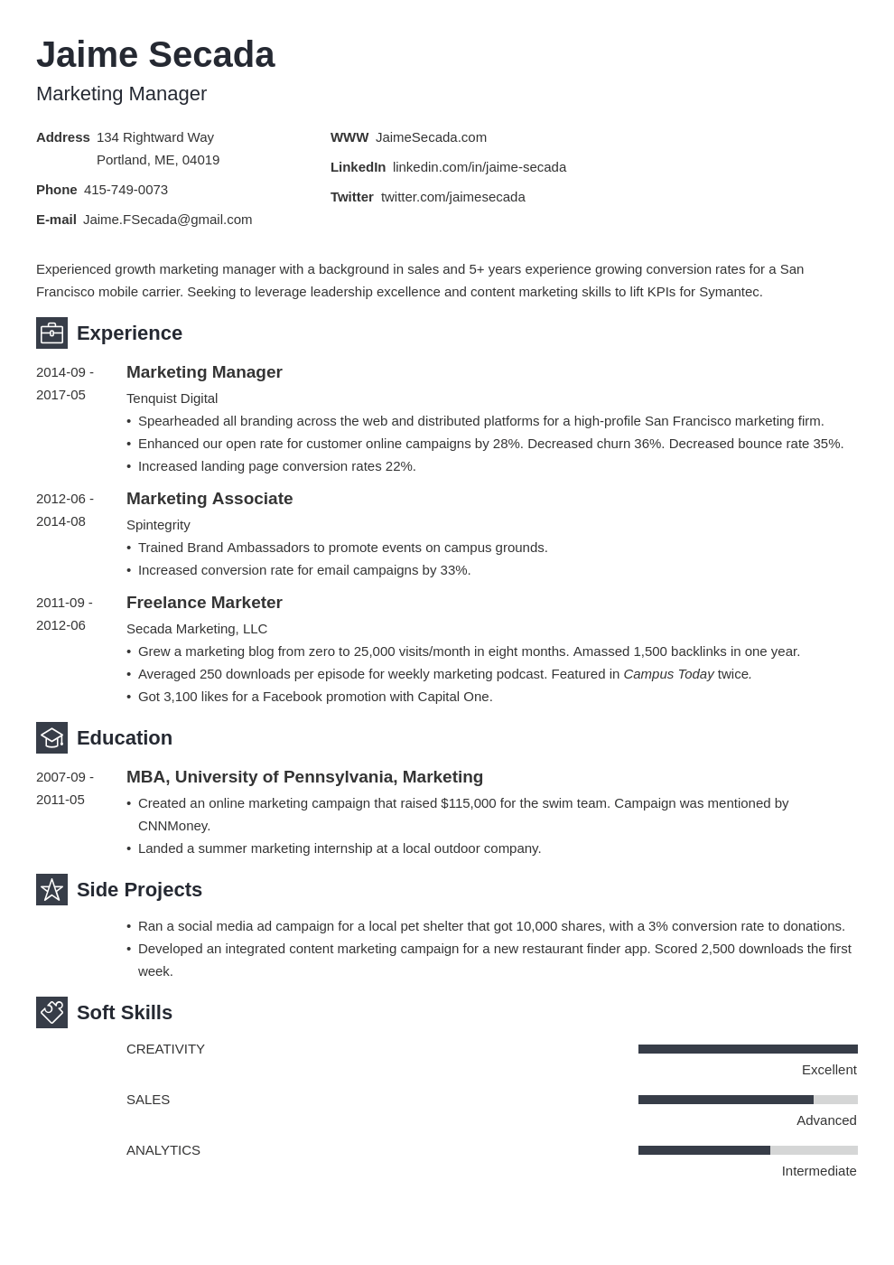 marketing resume template newcast