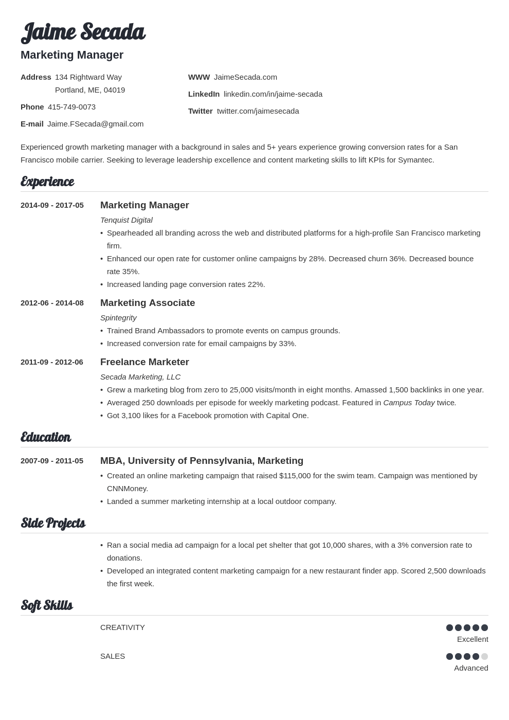 marketing resume template valera