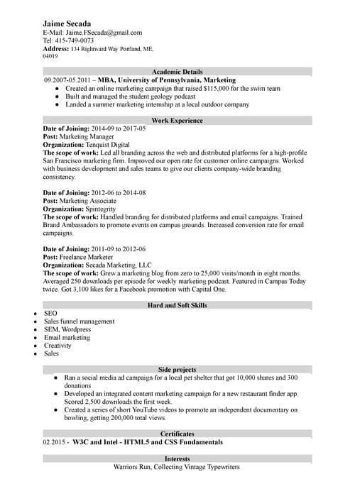 marketing resume templates