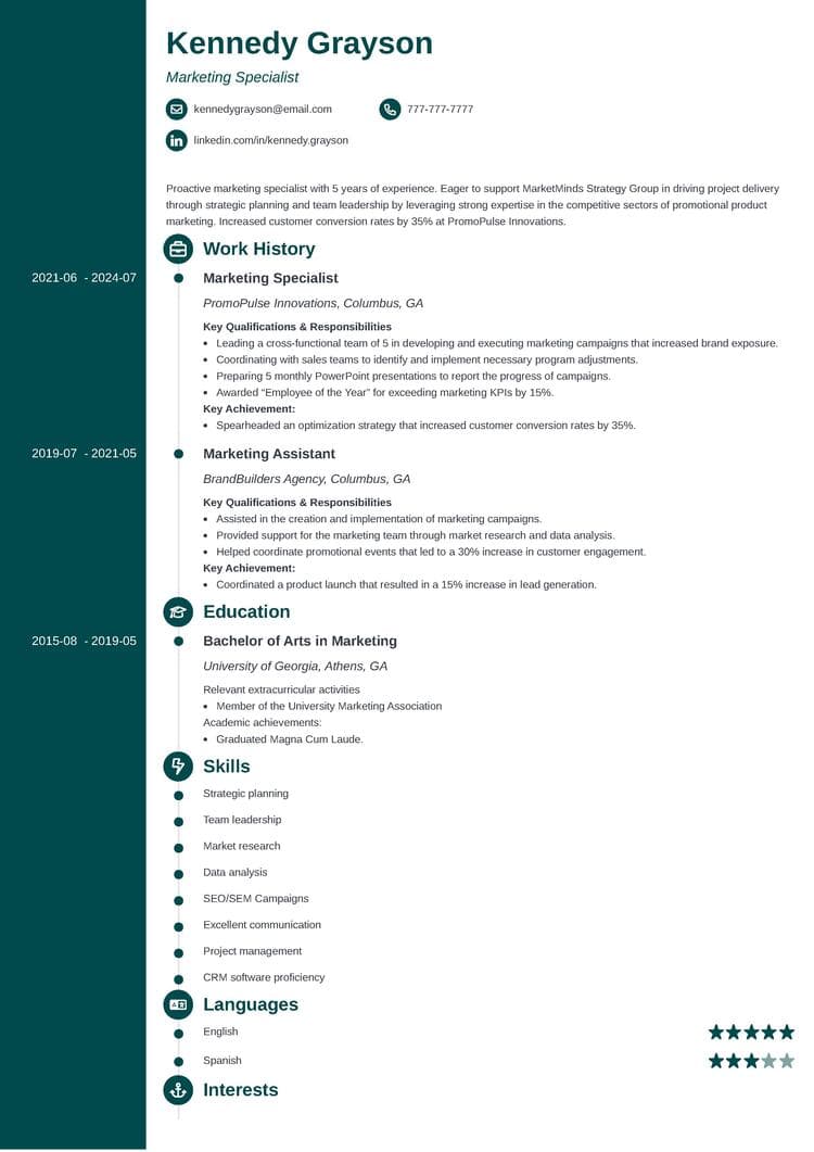 Concept resume template for marketing professionals