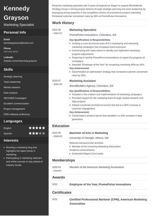 marketing resume example