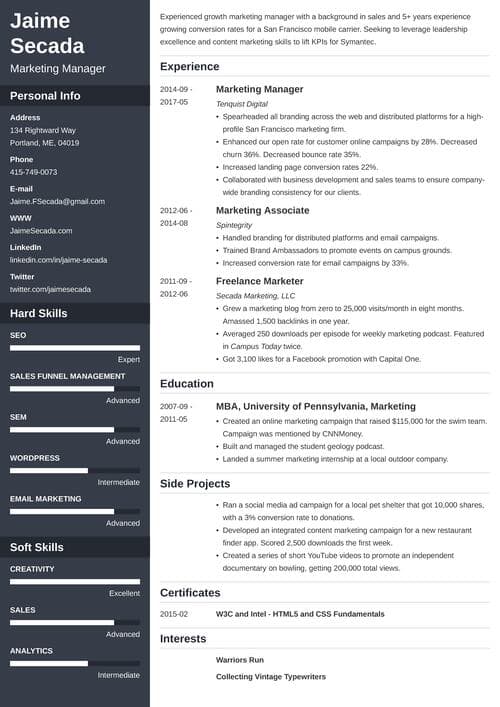 marketing resume templates