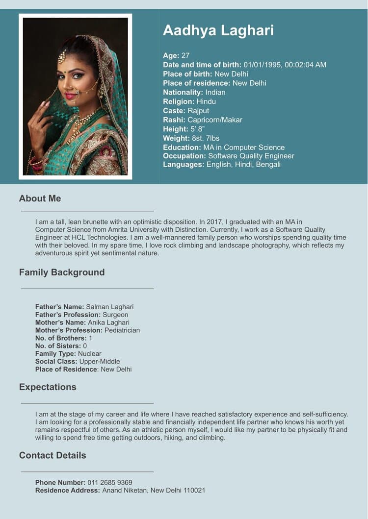 Free Biodata Templates for Marriage and Job Format