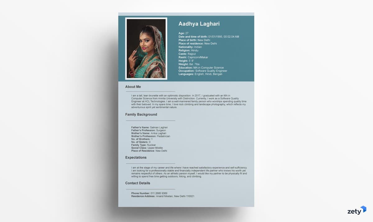 marriage biodata template for a girl