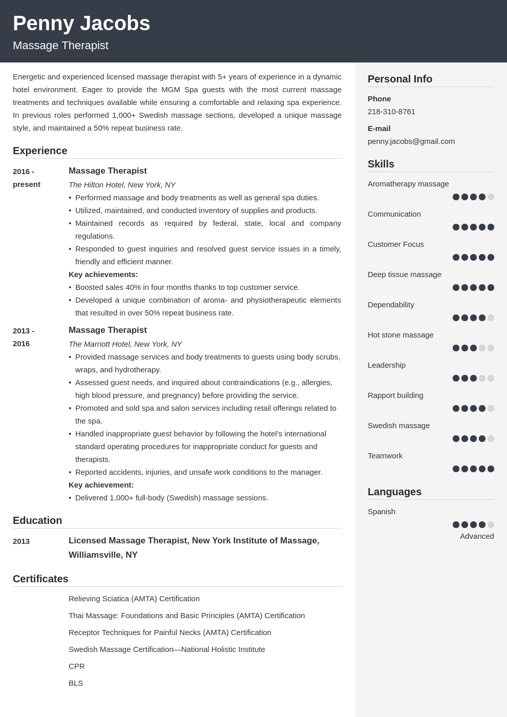 Massage Therapist Resume Sample Guide And 20 Examples