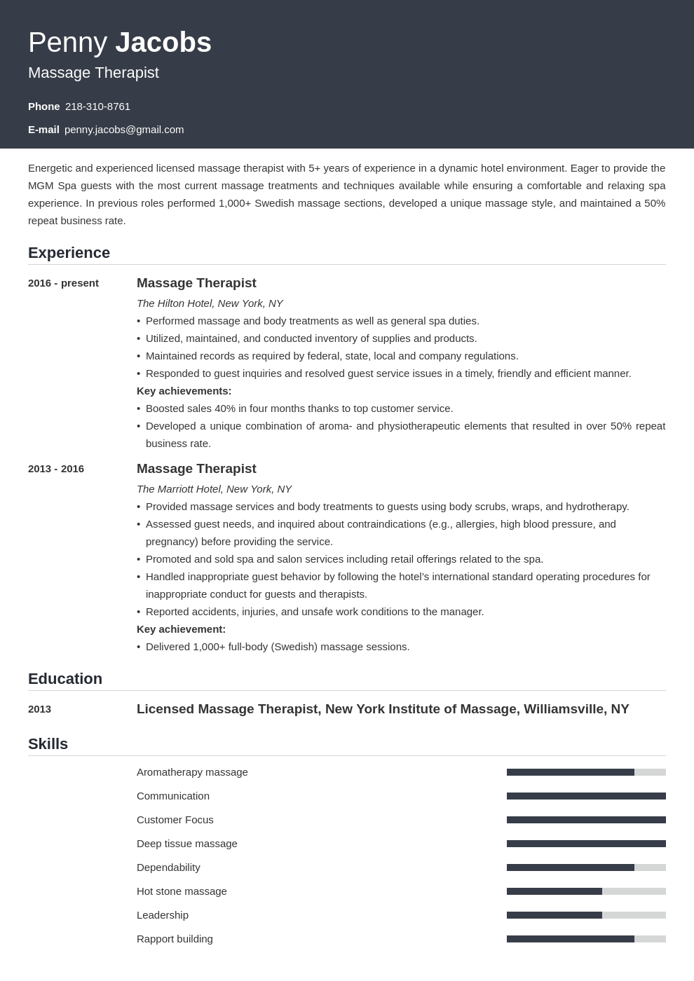 massage therapist resume example template influx