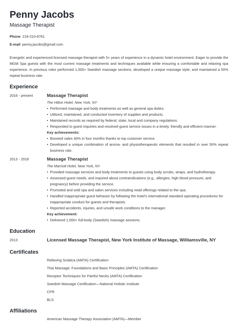 Massage Therapist Resume Sample (Guide & 20+ Examples)