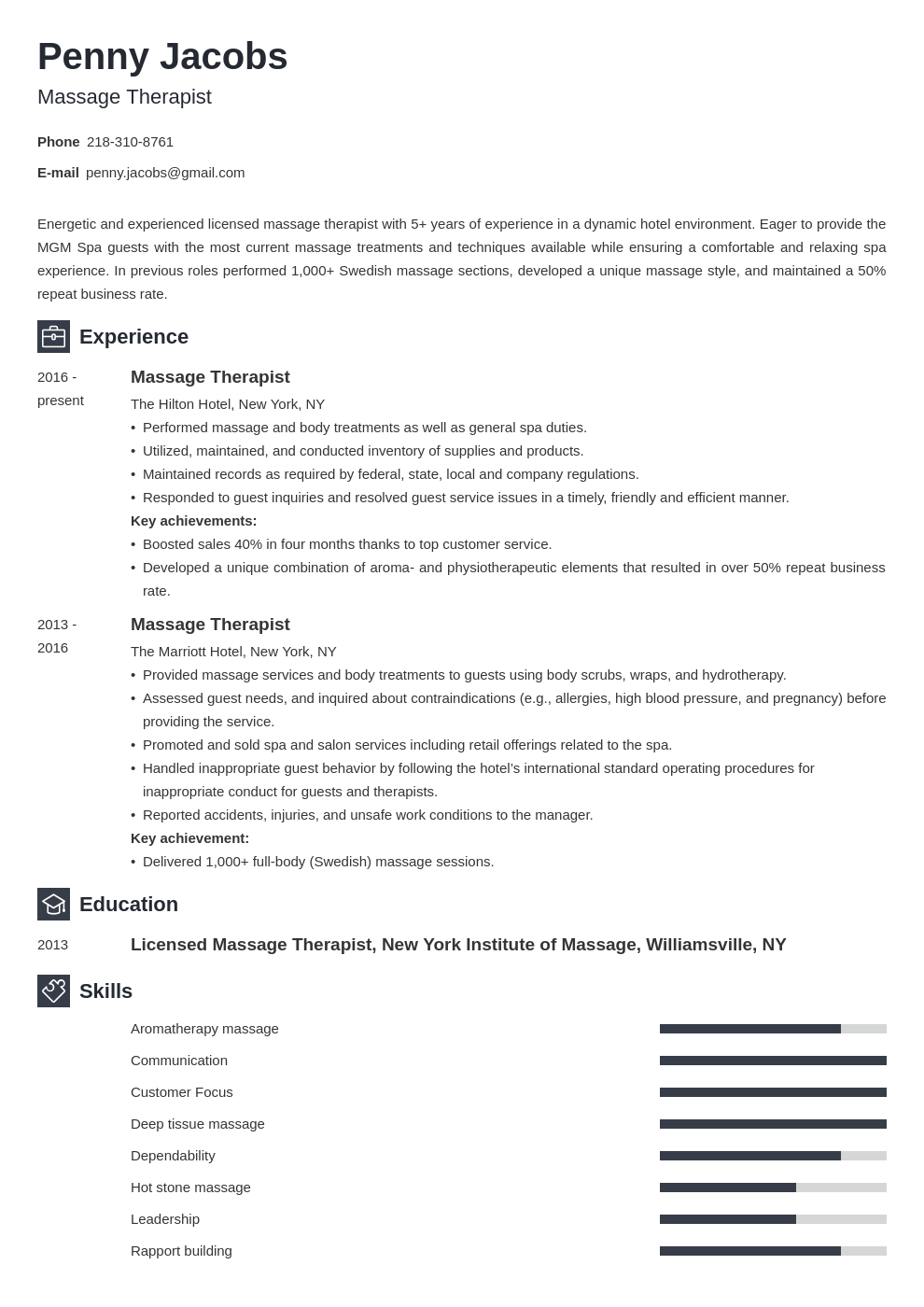 massage therapist resume example template newcast
