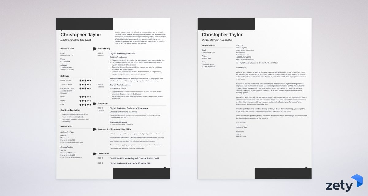 matching set of resume and cover letter