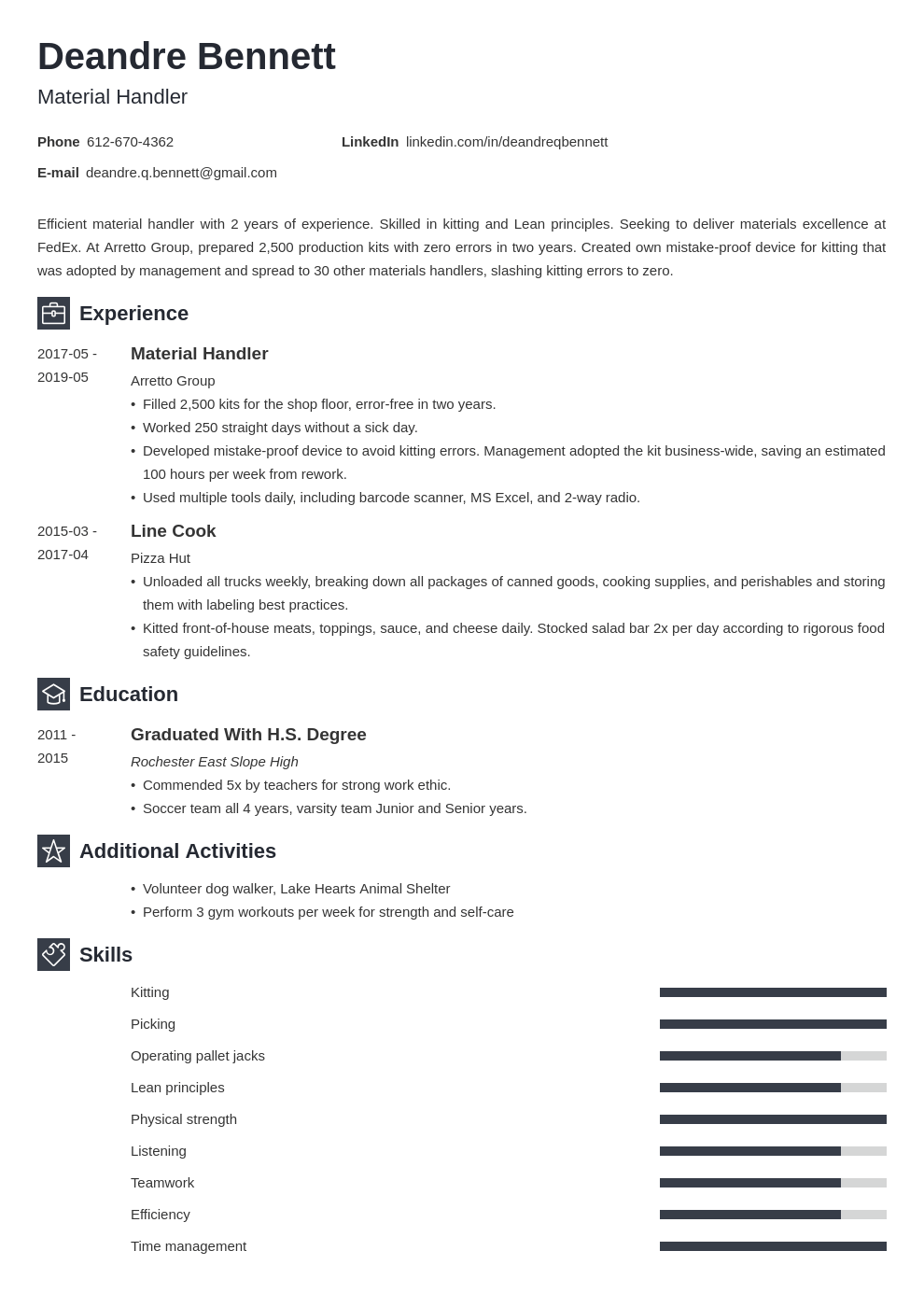 material handler resume example template newcast