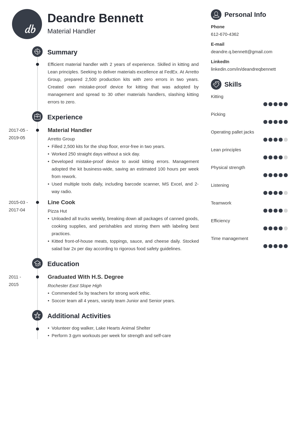 material handler resume example template primo