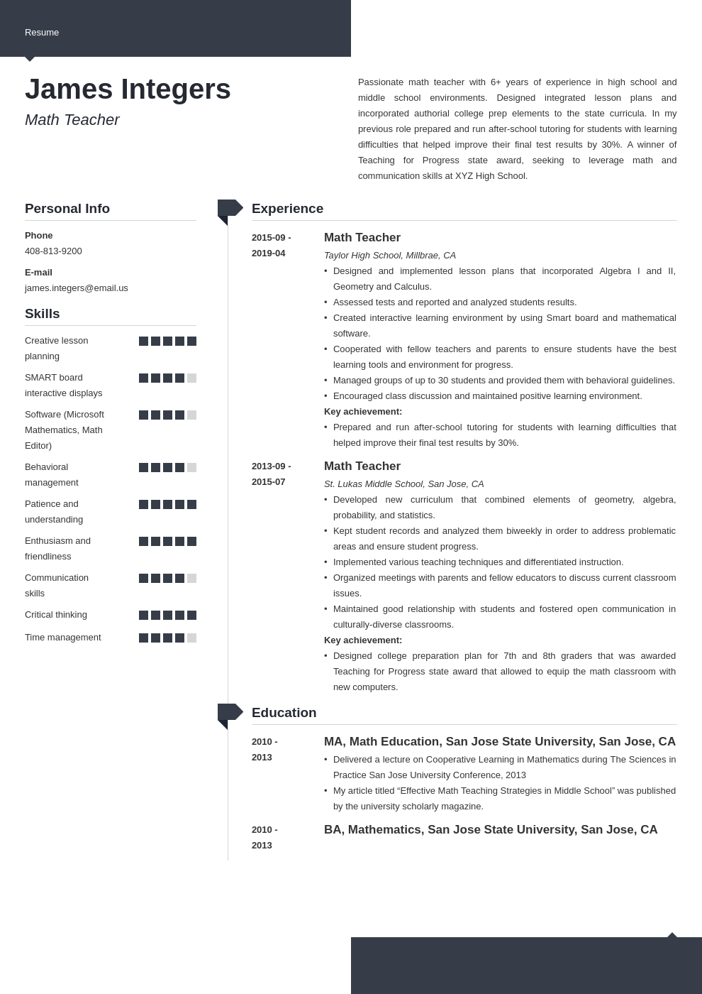 math teacher resume example template modern