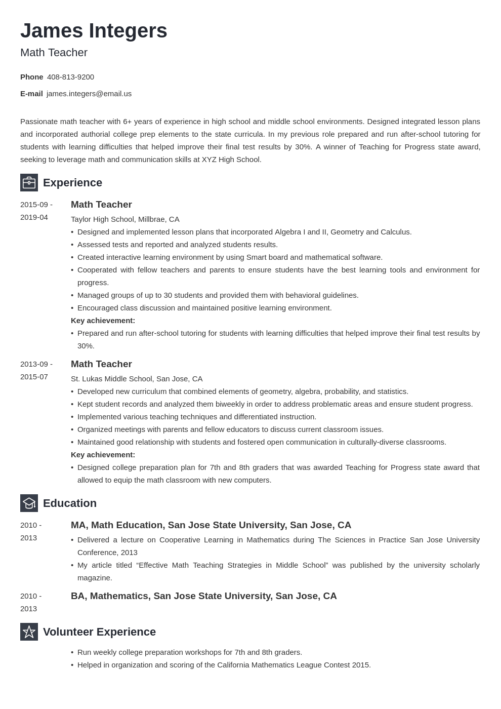 math teacher resume example template newcast