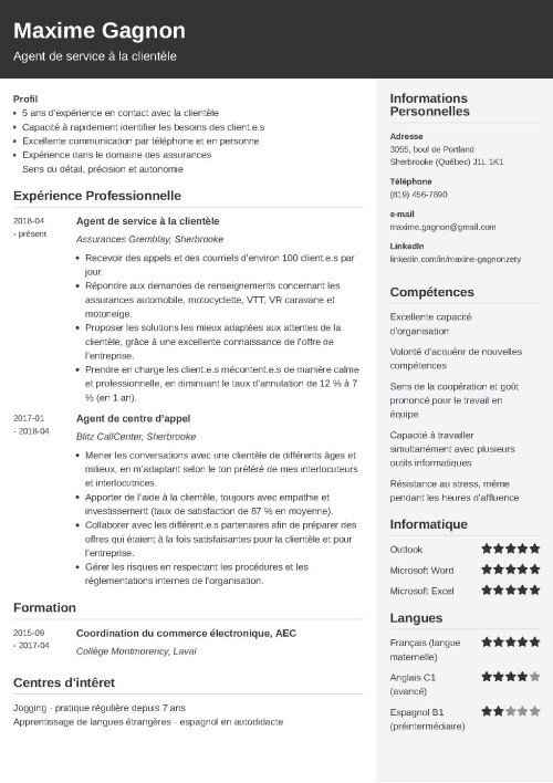 Exemple de CV québécois