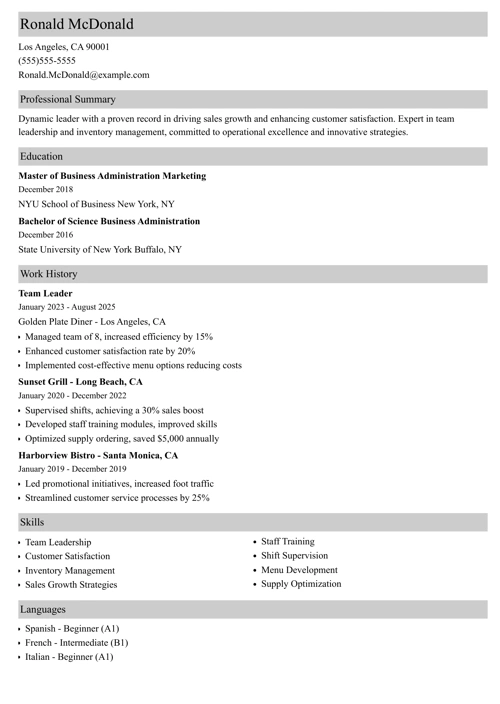 McDonald's resume example