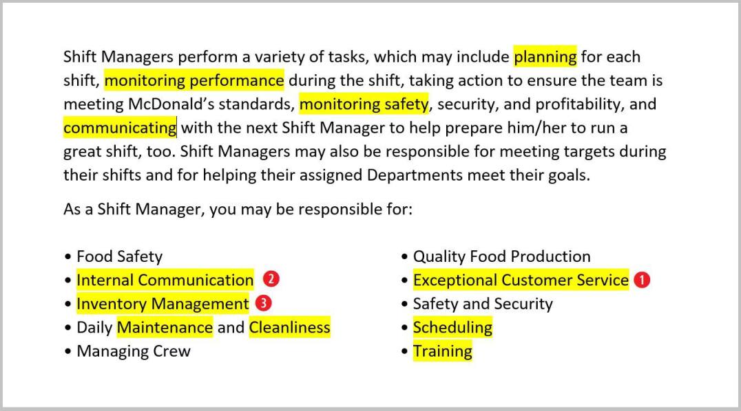 mcdonald's fast food resume job description for resume