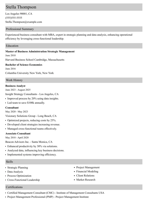 McKinsey resume example
