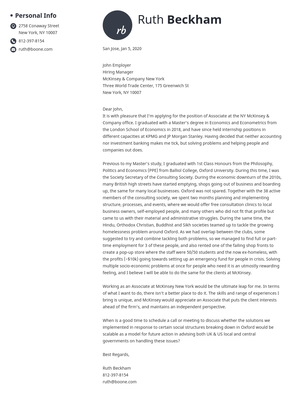 McKinsey Cover Letter Sample Writing Tips 10 Examples   Mckinsey Cover Letter Example Template Initials 