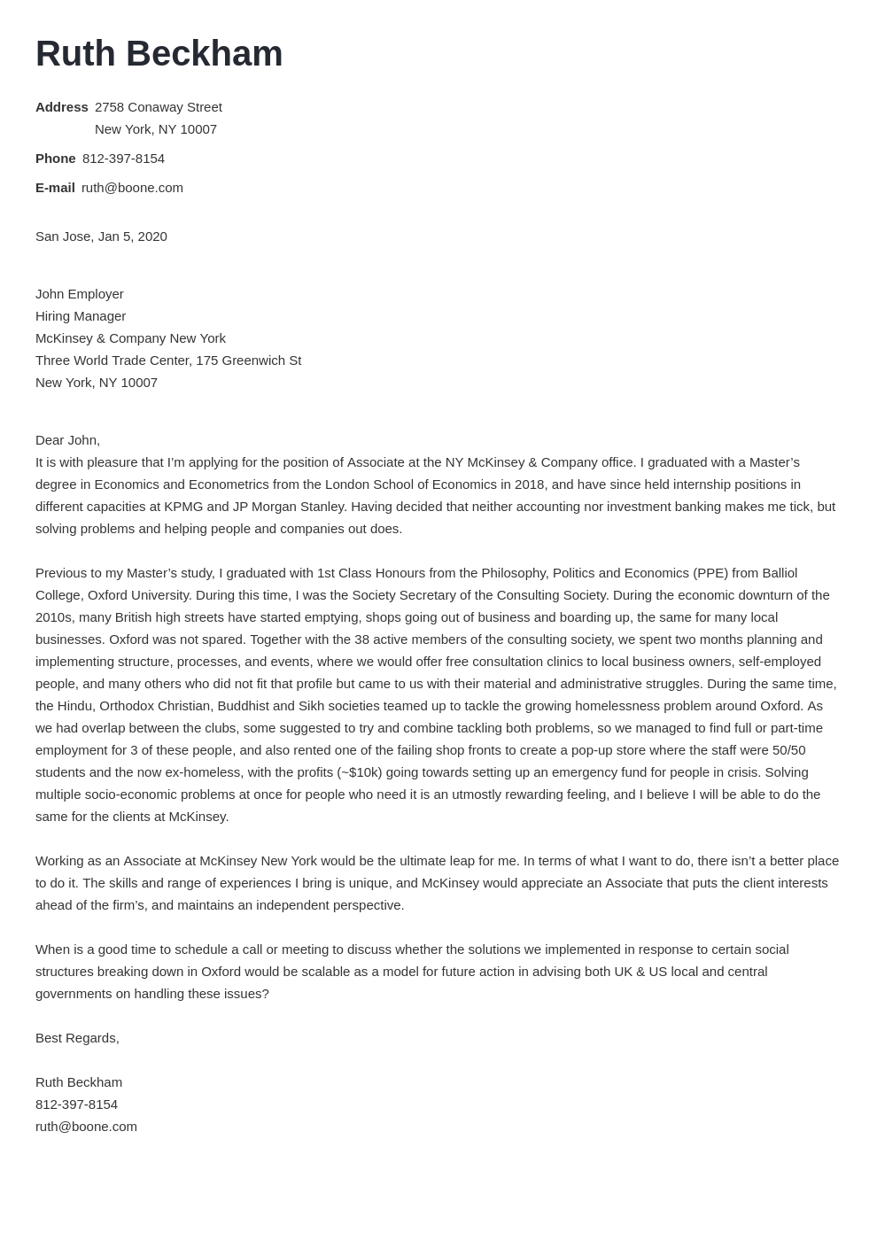 example cover letter mckinsey