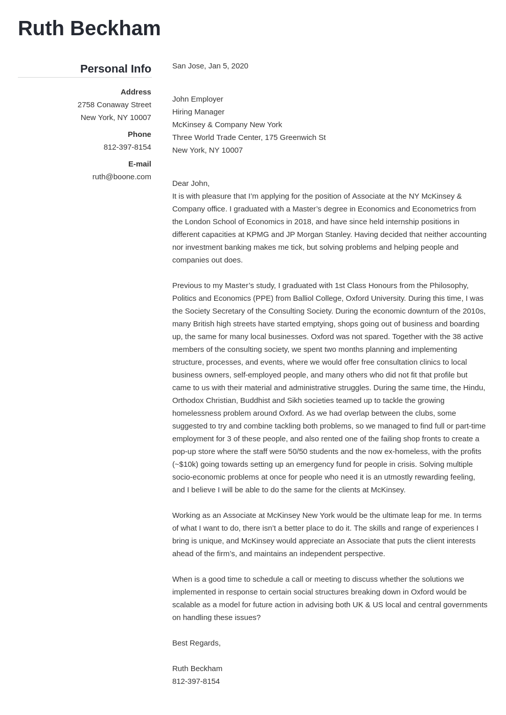 consulting cover letter mckinsey