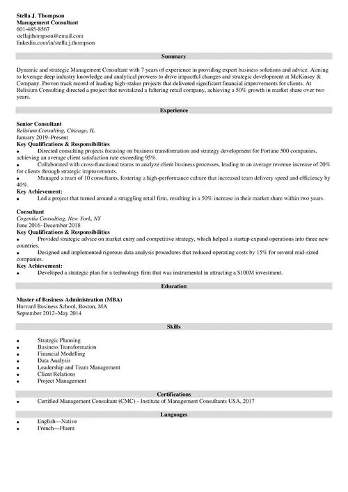 McKinsey resume example