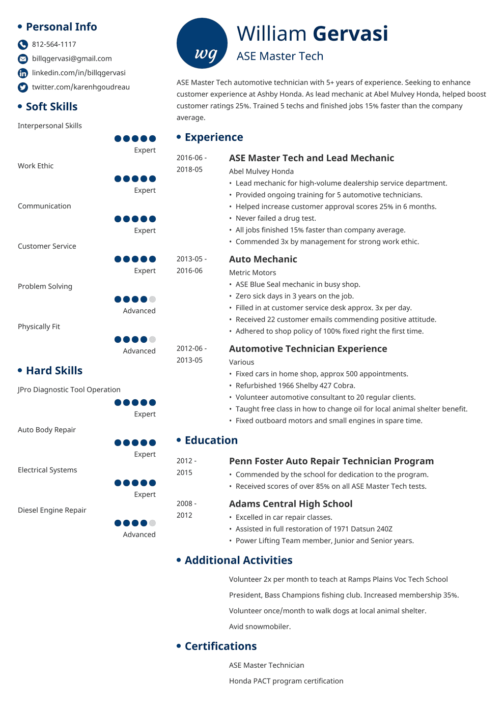 automotive resume examples