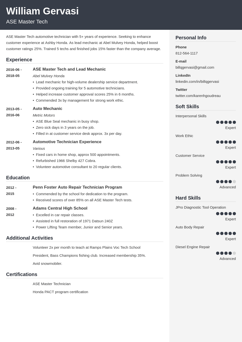 mechanic resume example template cubic