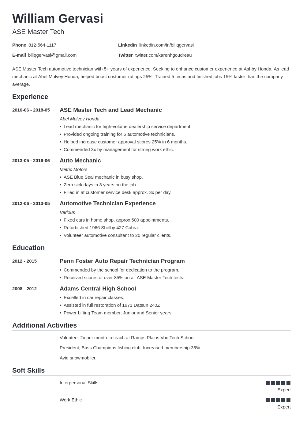 mechanic resume example template nanica