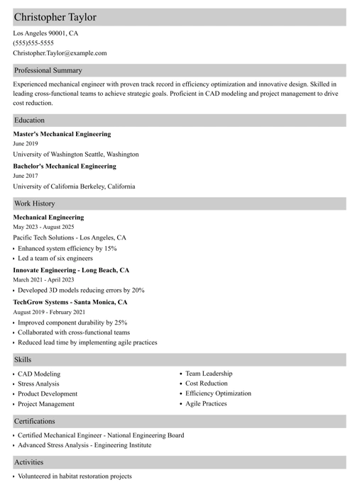 mechanical engineer resume templates