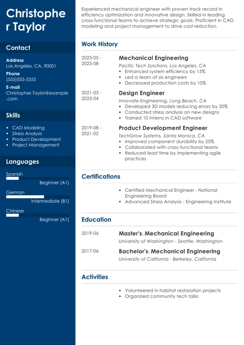 mechanical engineer resume templates