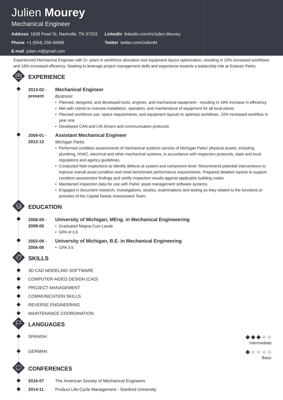 best resume format for mechanical engineering student