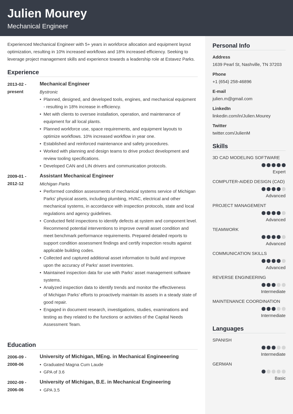 mechanical engineering resume template cubic