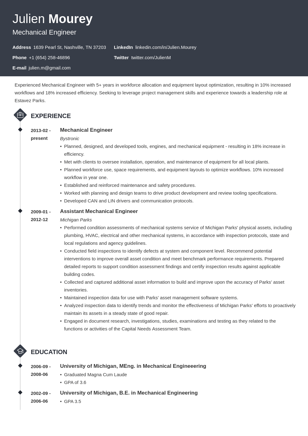 mechanical engineering resume template diamond