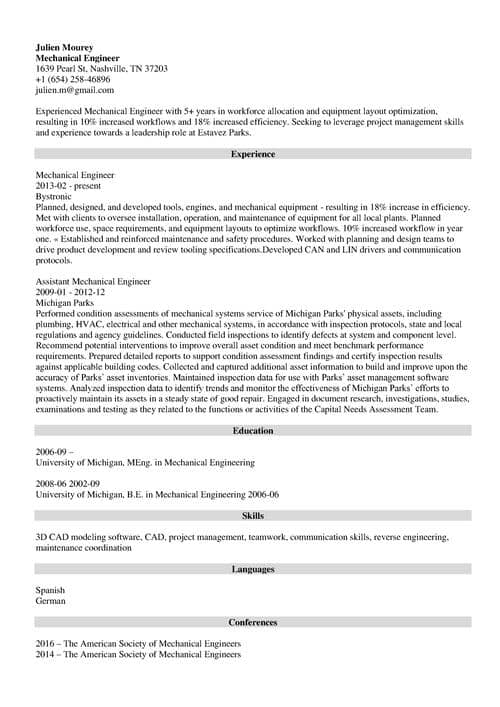 mechanical engineer resume templates