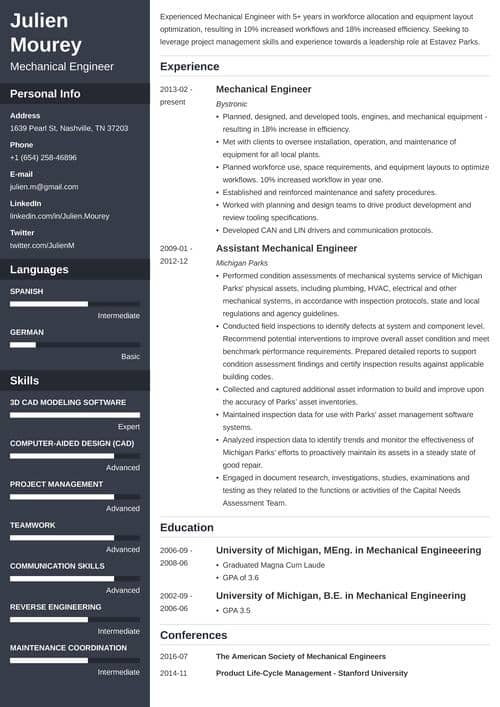 mechanical engineer resume templates