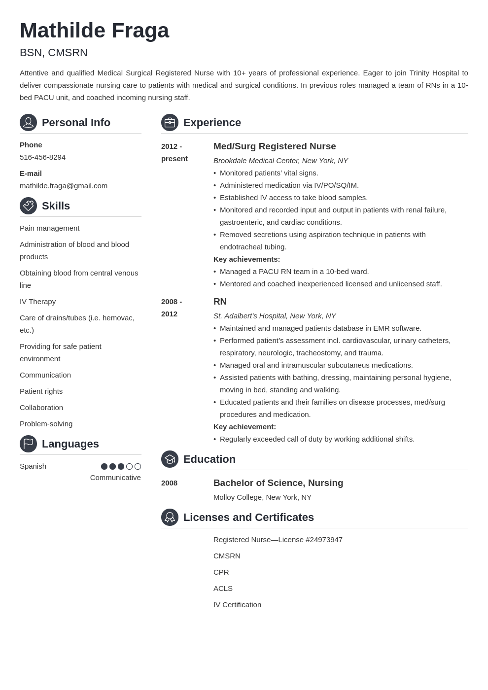 med surg nurse resume example template crisp