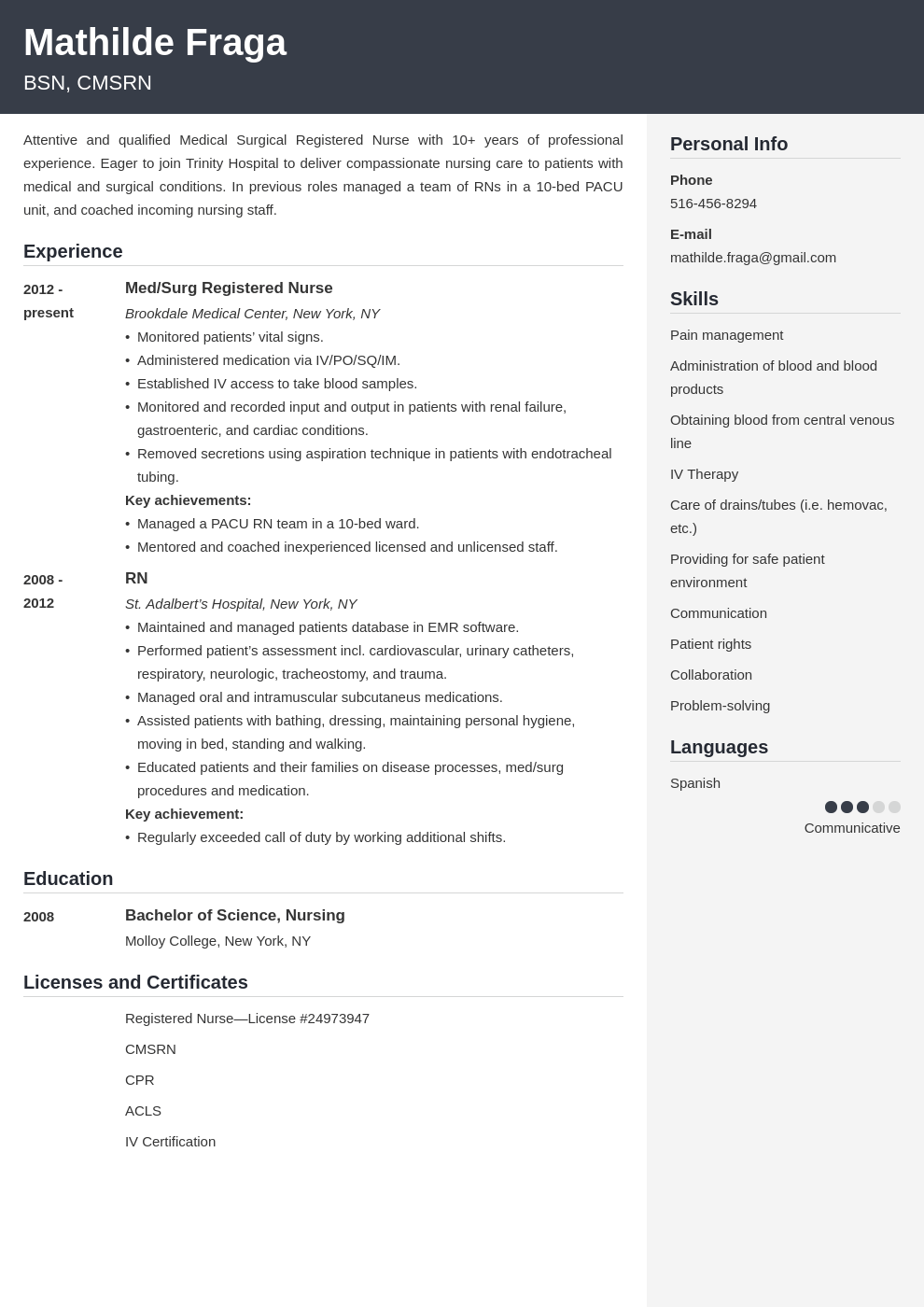 med surg nurse resume example template cubic
